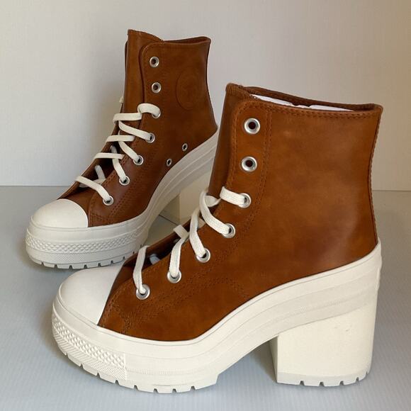 Converse Chuck Taylor Heeled Sneakers Brown Leather Size 7.5 Women / 5.5 Men